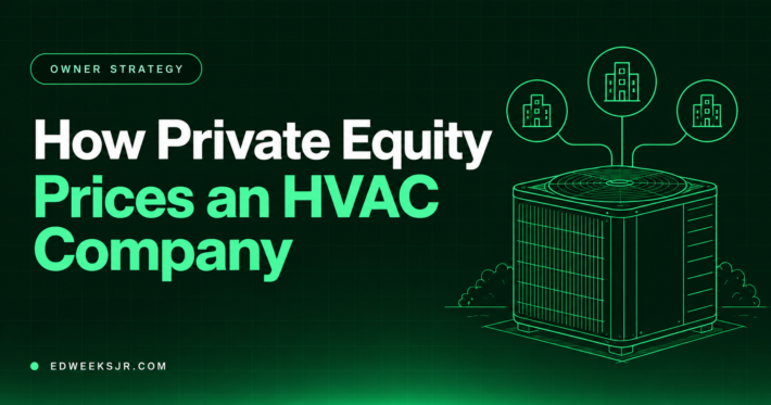 How private equity prices an HVAC company, with an HVAC unit and linked business icons.